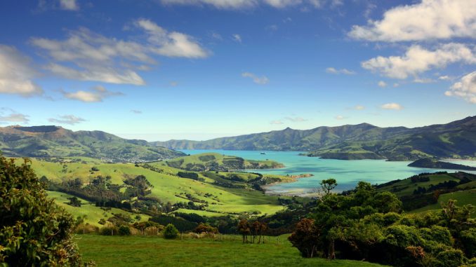 Blick in den Akaroa Harbour, Halbinsel Akaroa, Ostk¸ste, S¸dinsel, Neuseeland Blick in den Akaroa Harbour, Halbinsel Akaroa, Ostk¸ste, S¸dinsel, Neuseeland